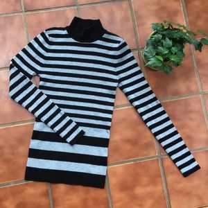 Philosophy Striped Ribbed Mock Neck Sweater